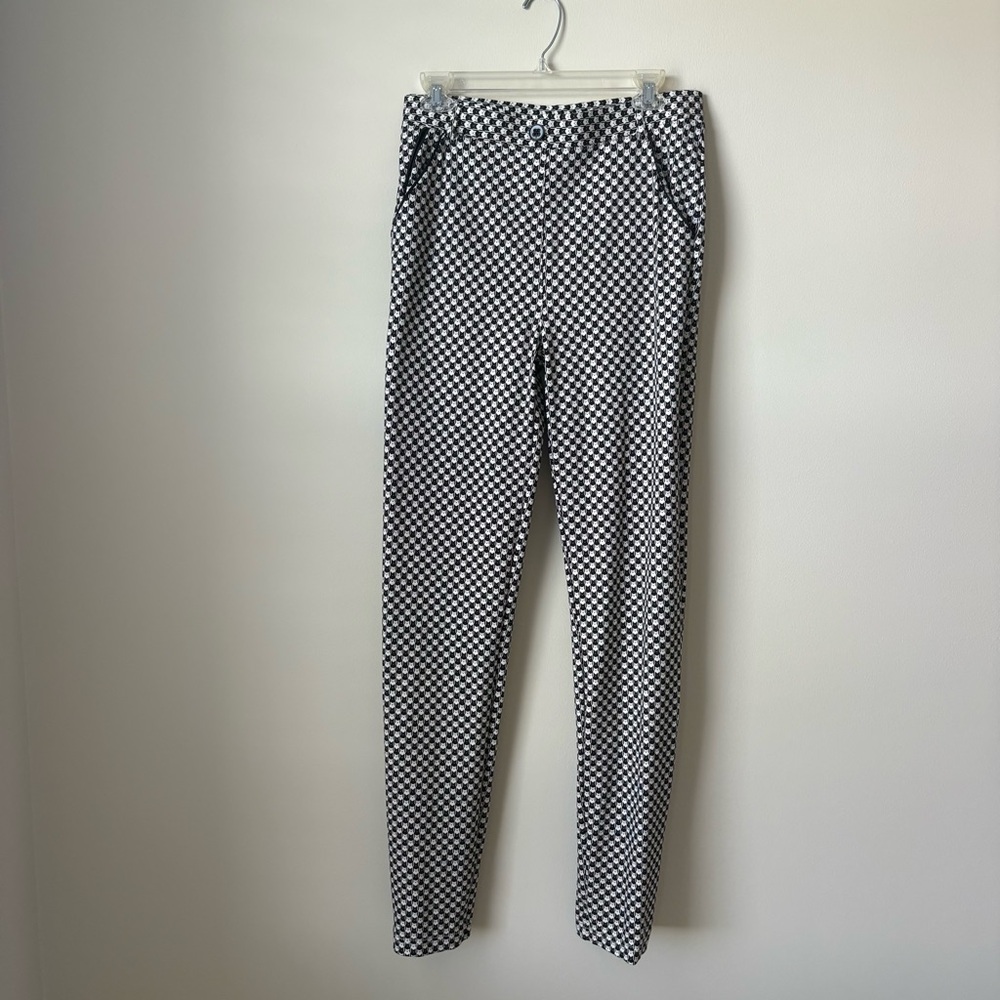 Betabrand Black and White Cat Patterned Print Pants Size Medium